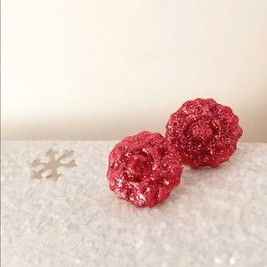 Red Micro Glitter Rose Floral Stud Resin Earrings